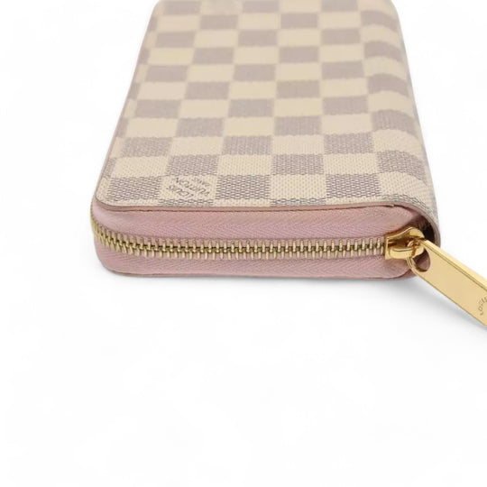 Louis Vuitton Damier Azur Zippy Wallet Long Pink Women Checkered