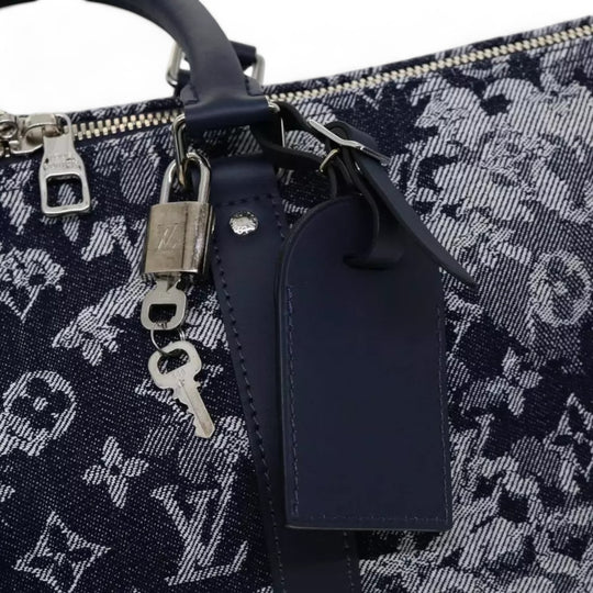 Louis Vuitton Monogram Tapestry Keepall Bandouliere 50 Boston Bag Blue Denim Unisex Travel Handbag