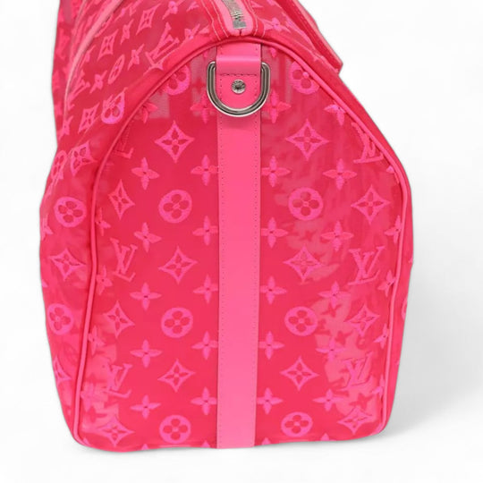 Louis Vuitton Monogram Mesh Keepall Bandouliere 50 Bag Pink M45048 Boston Style for Women