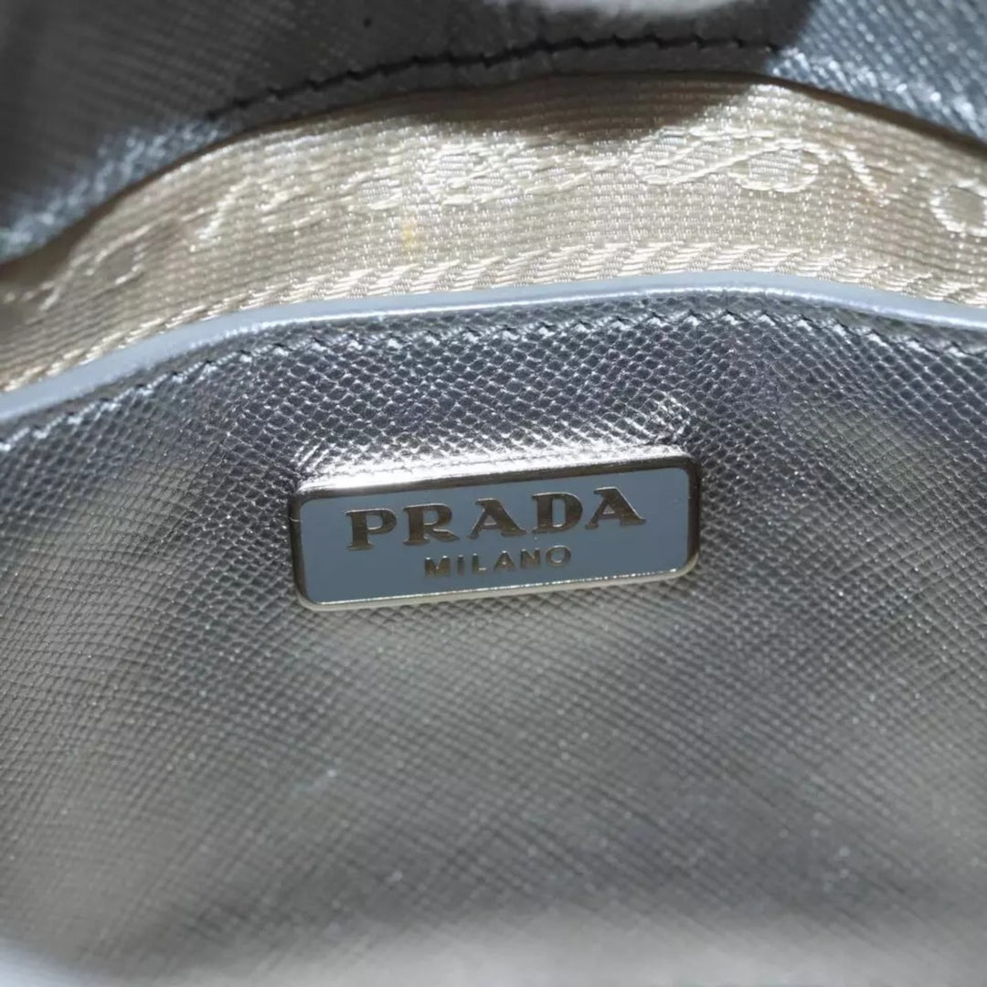 Prada Handbag Saffiano Leather 2way Silver Women's Bag with Strap and Dust Bag