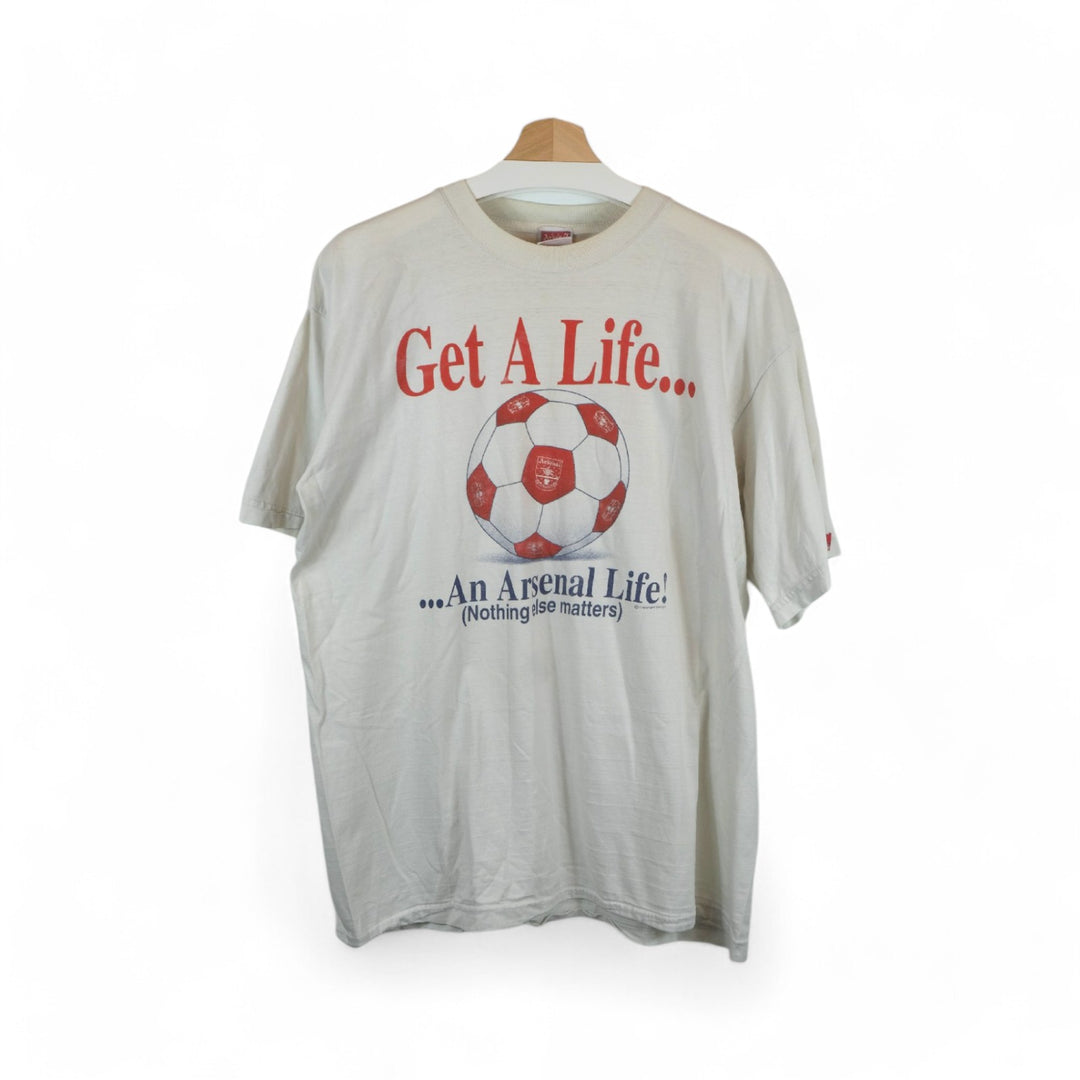 Arsenal White Graphic T-Shirt Get A Life Soccer Mens Vintage Retro Fan Apparel Large 90s Style