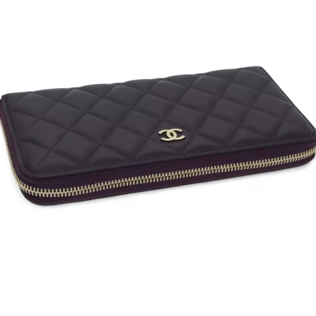 Chanel Matelasse Long Wallet Lamb Skin Purple Gold CC Womens Wallet