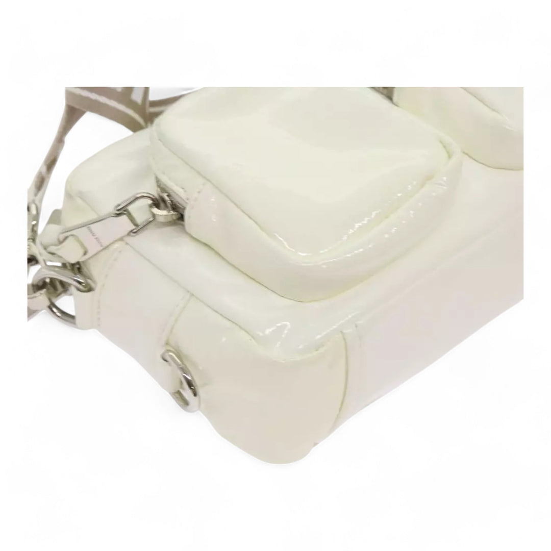 Miu Miu Shoulder Bag Enamel White Women Crossbody Purse with Strap and Pouch