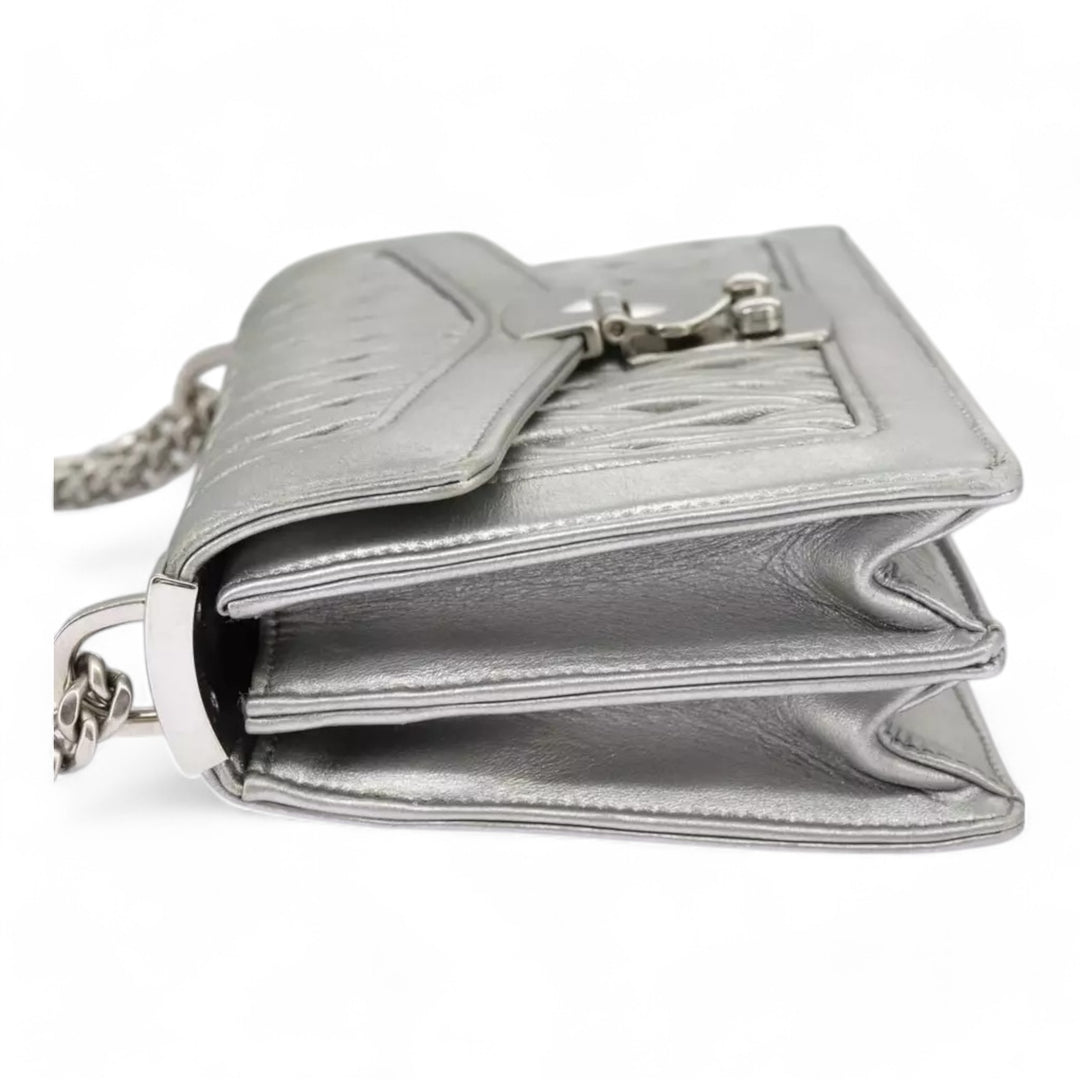 Miu Miu Matelasse Chain Shoulder Bag Leather Silver Women Handbag Purse