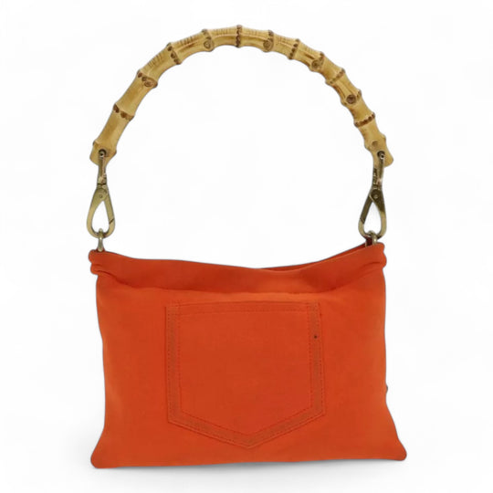 Miu Miu Bamboo Handbag Canvas Orange Beaded Embellished Women's Bag