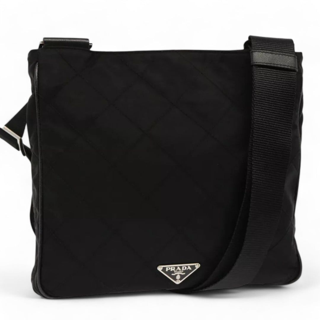 Prada Quilted Black Nylon Shoulder Bag Preowned Made in Italy