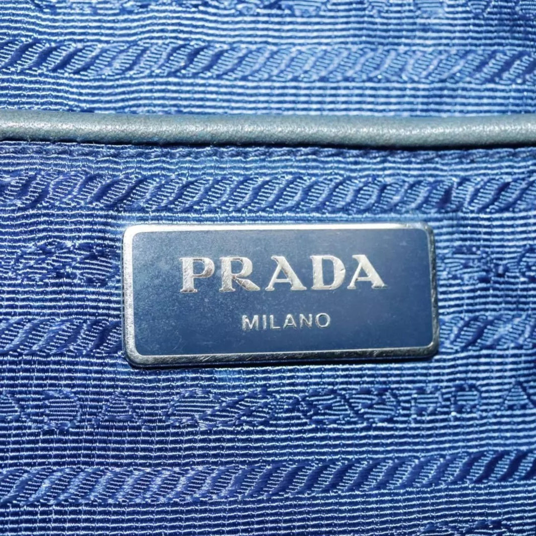 Prada Handbag Nylon 2way Blue Silver Women's Bag with Shoulder Strap