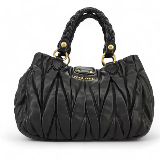 Miu Miu Matelasse Handbag Leather Black Gold 2way