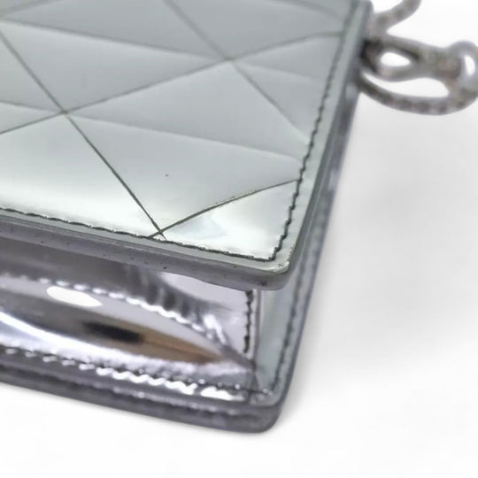 Prada Shoulder Bag Pouch Triangle Panel Silver Women's Leather Chain