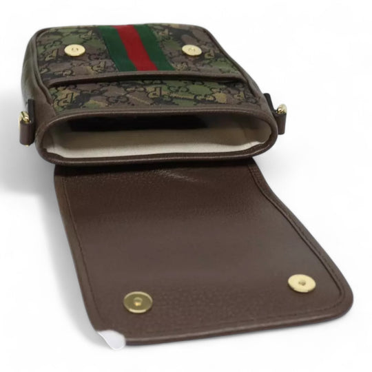 Gucci Palace Shoulder Bag Camouflage GG Canvas Web Sherry Line Unisex Green Brown Gold Hardware Crossbody Bag