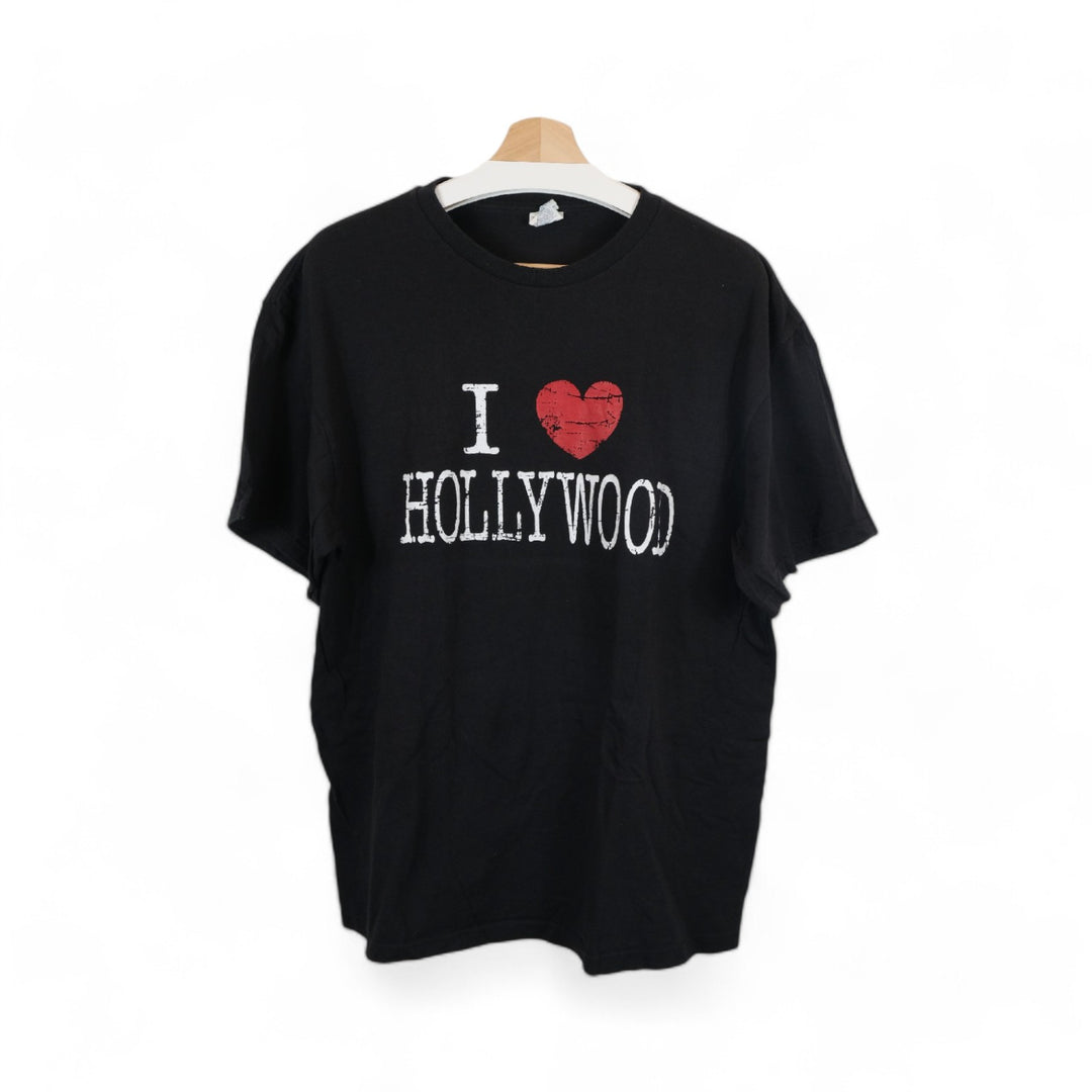 Delta Pro Weight Black I Love Hollywood T-Shirt Graphic Tee XL Casual Unisex Comfortable Soft Cotton Stylish Novelty Classic Vintage Look