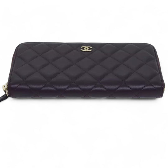 Chanel Matelasse Long Wallet Lamb Skin Purple Gold CC Womens Wallet