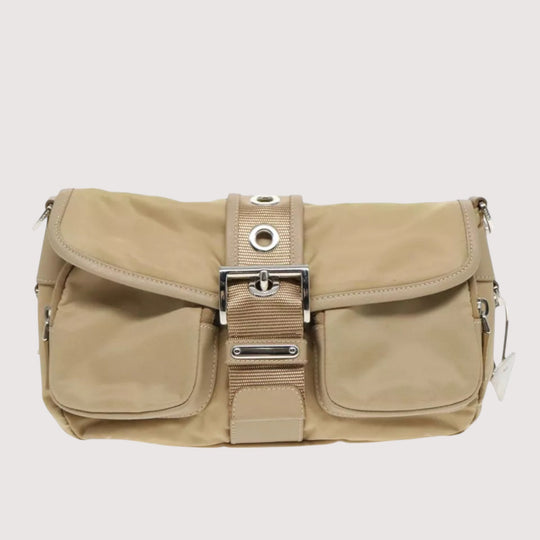 Prada Shoulder Nylon Bag Beige Silver Women