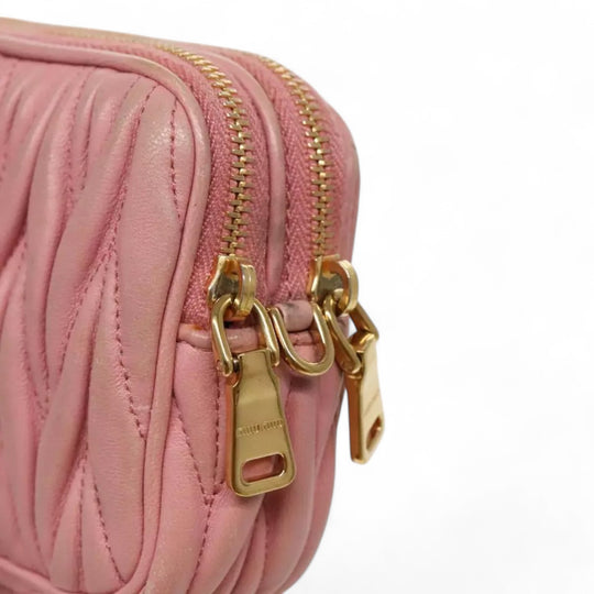 Miu Miu Matelasse Shoulder Bag Leather Pink Gold Women Handbag Crossbody