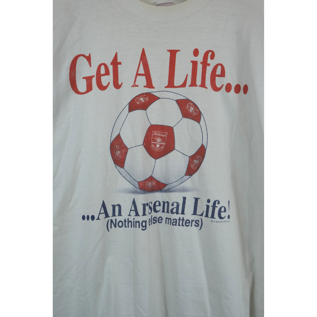 Arsenal White Graphic T-Shirt Get A Life Soccer Mens Vintage Retro Fan Apparel Large 90s Style