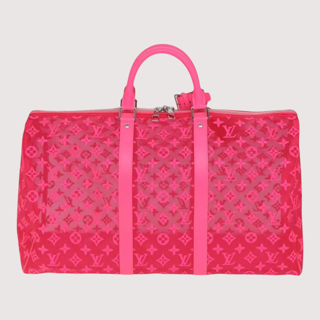 Louis Vuitton Monogram Mesh Keepall Bandouliere 50 Bag Pink M45048 Boston Style for Women