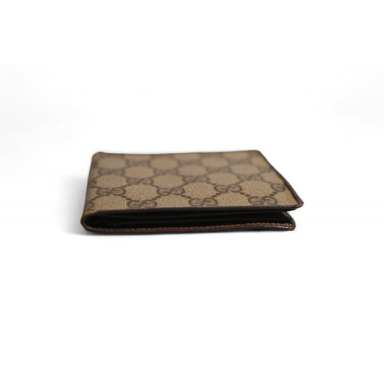 Gucci GG Bifold Wallet Brown Canvas Leather Unisex Classic Logo