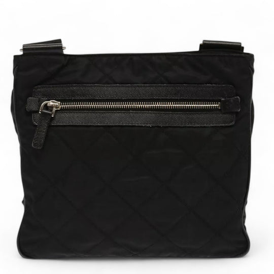 Prada Quilted Black Nylon Shoulder Bag Preowned Made in Italy