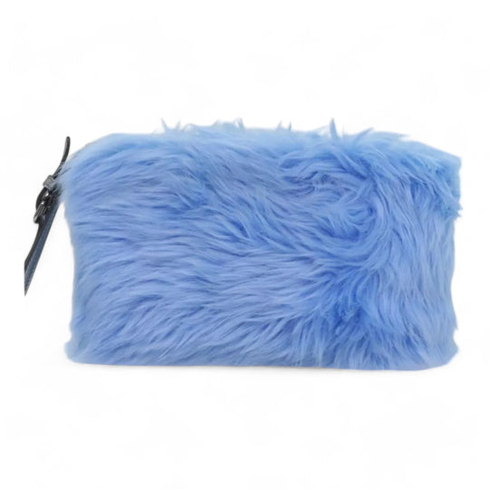 Prada Clutch Bag Eco Pelliccia Azzurro Blue Silver Fur Handbag Women Made in Italy