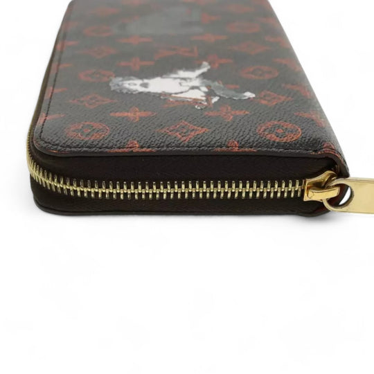 Louis Vuitton Monogram Canvas Zippy Wallet Cat Design Black Long Wallet Unisex