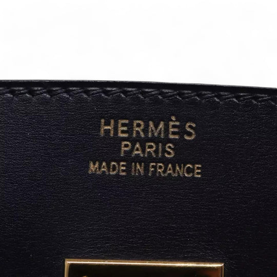 HERMES Birkin 35 Handbag Leather Navy Authentic Gold Hardware Women's Bag