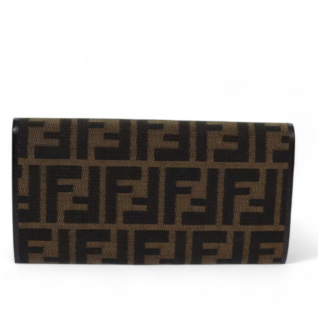 Fendi Zucca Canvas Long Wallet Black Brown Silver Women's Box Included