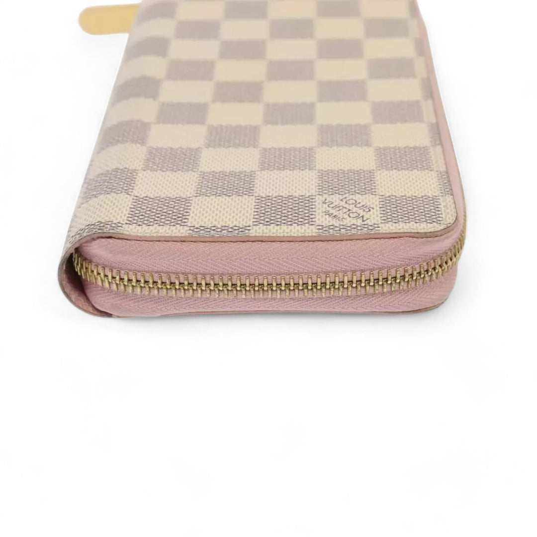 Louis Vuitton Damier Azur Zippy Wallet Long Pink Women Checkered