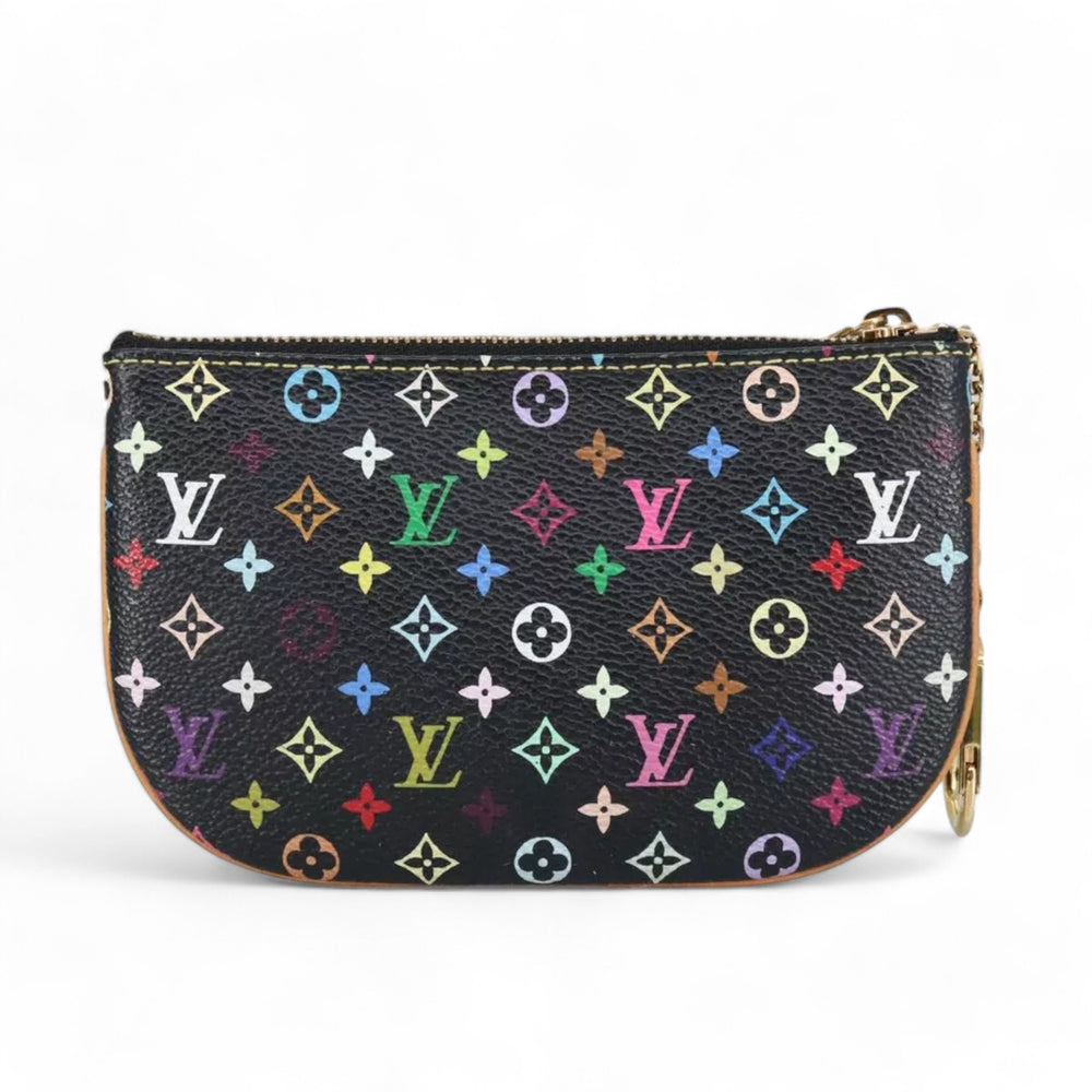 Louis Vuitton Multicolor Pochette MM Coin Purse Black Monogram Canvas Women's Wallet