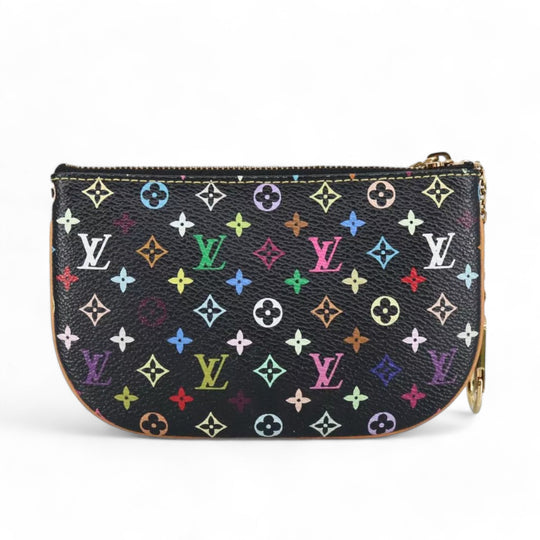 Louis Vuitton Multicolor Pochette MM Coin Purse Black Monogram Canvas Women's Wallet