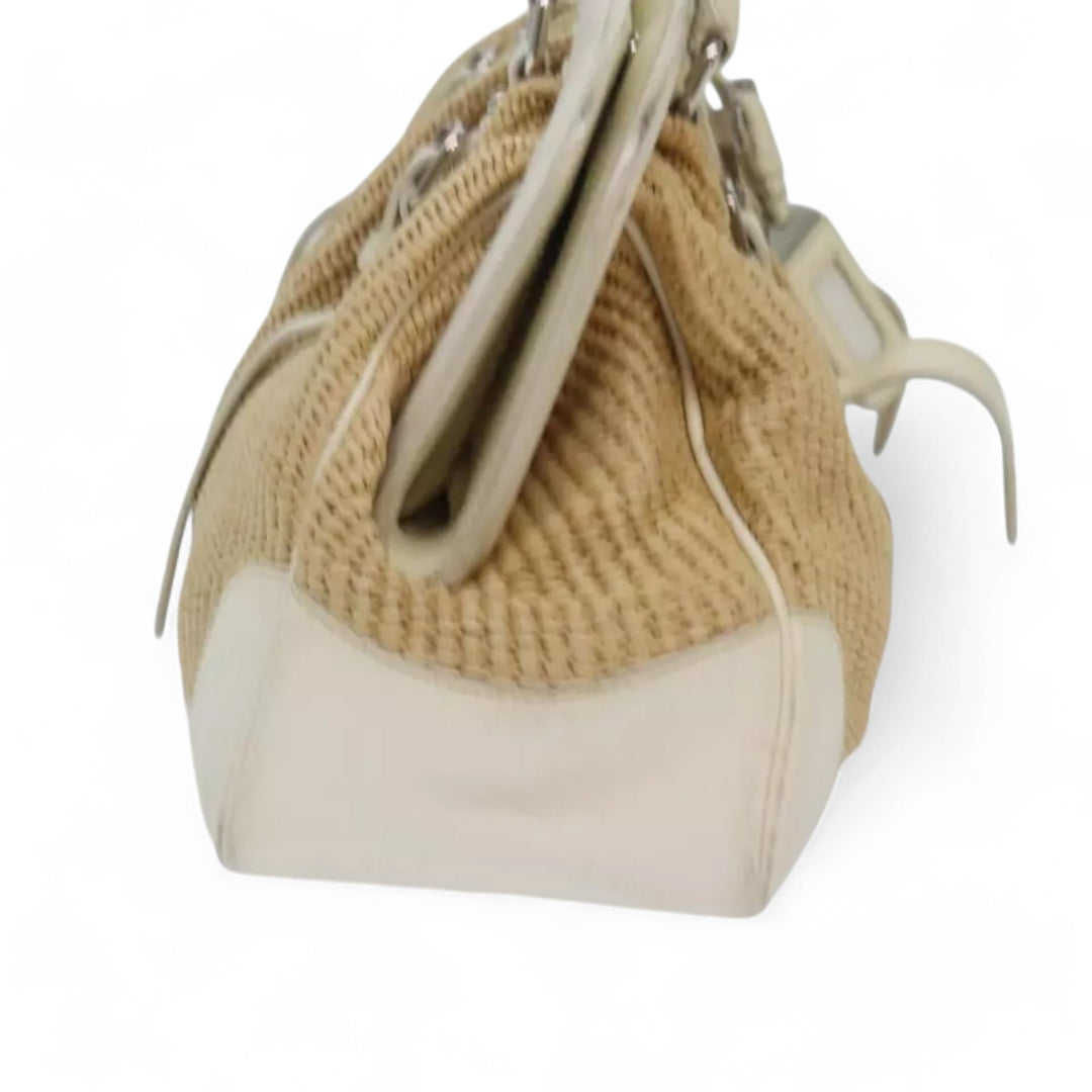 Prada Beige Straw Leather Women's Handbag with Tag and Card