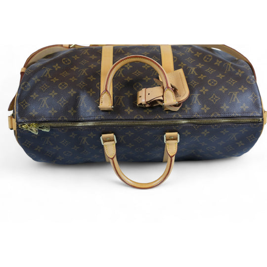 Louis Vuitton Keepall 50 Monogram Canvas Travel Bag with Strap Brown Unisex