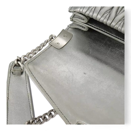 Miu Miu Matelasse Chain Shoulder Bag Leather Silver Women Handbag Purse