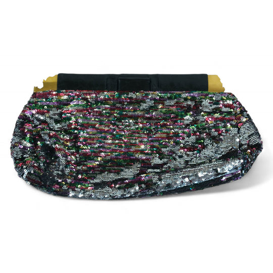 Miu Miu Sequin Clutch Multicolor Purse Gold Black Elegant Handbag Womens Fashion