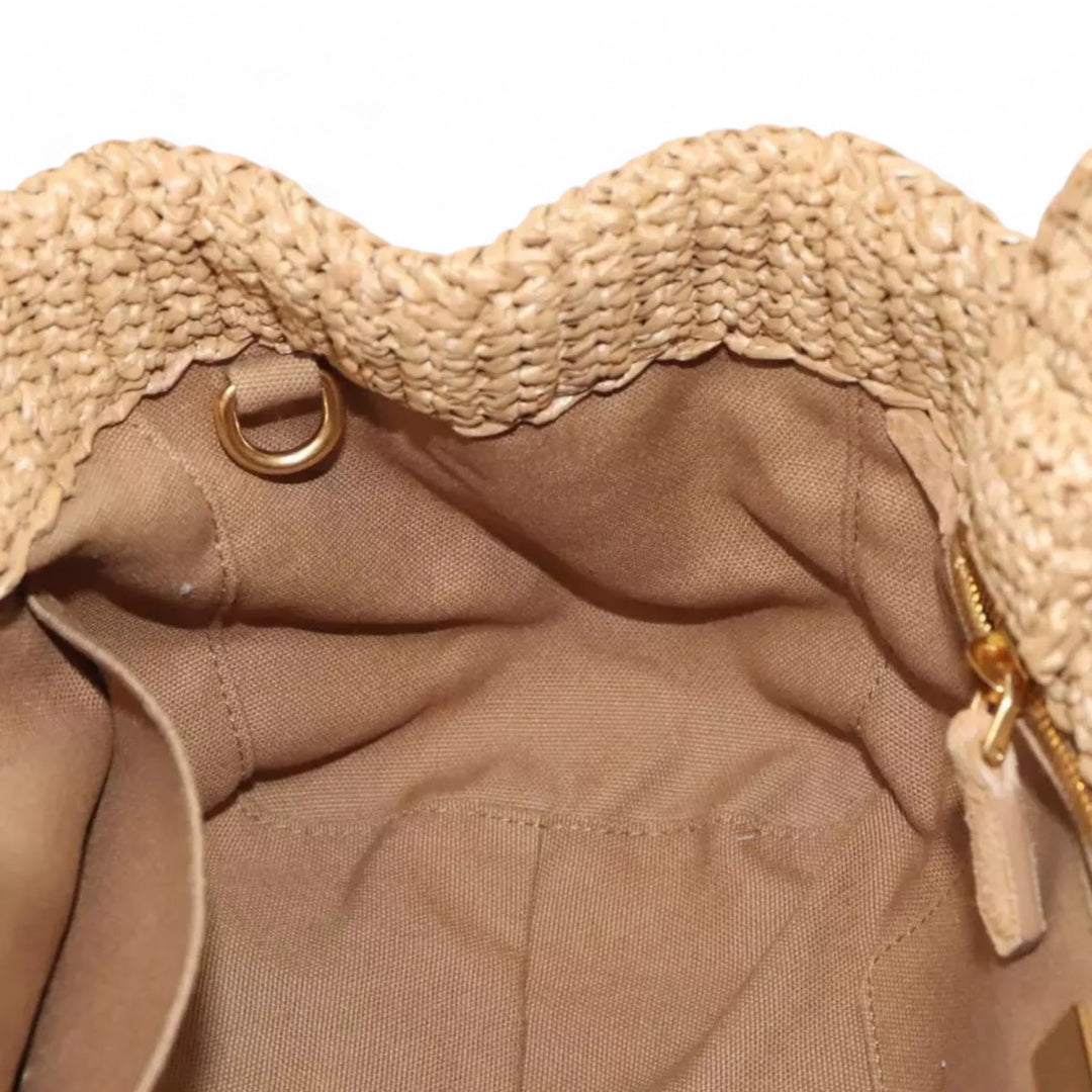 Prada Canapa Handbag Raffia 2way Beige Gold Women Authentic Tricot Caramel