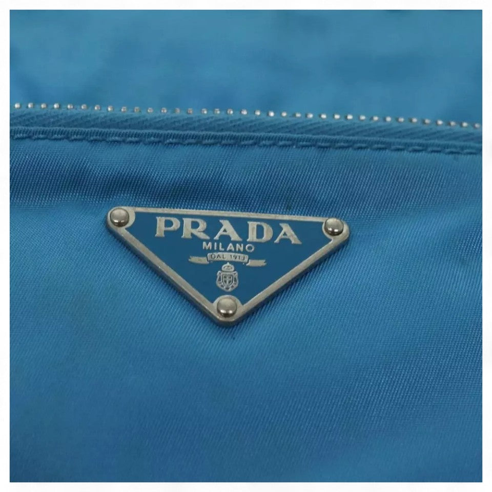 Prada Shoulder Bag Nylon Light Blue Unisex Made in Italy