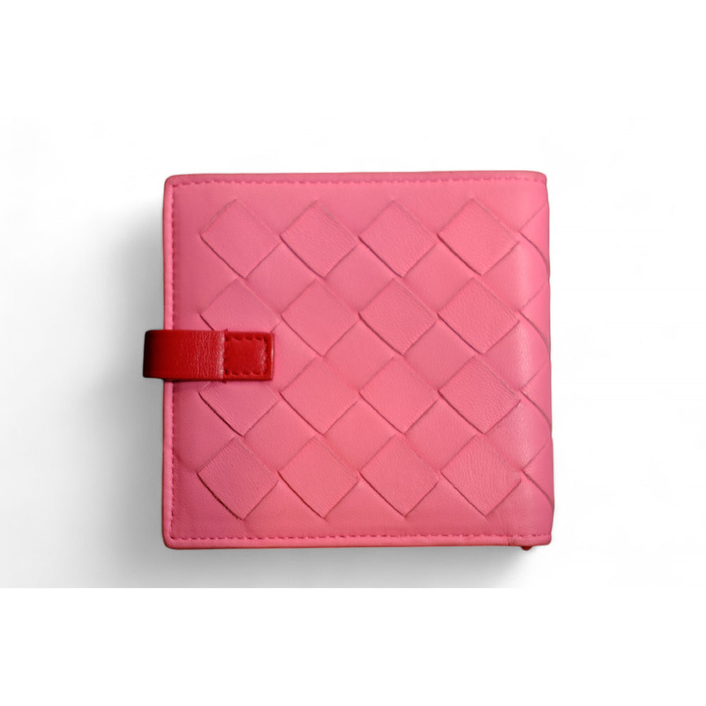 Bottega Veneta Pink Leather Wallet Women's Intrecciato Mini