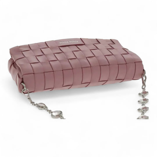 Miu Miu Shoulder Bag Leather Pink Silver Women Handbag Chain