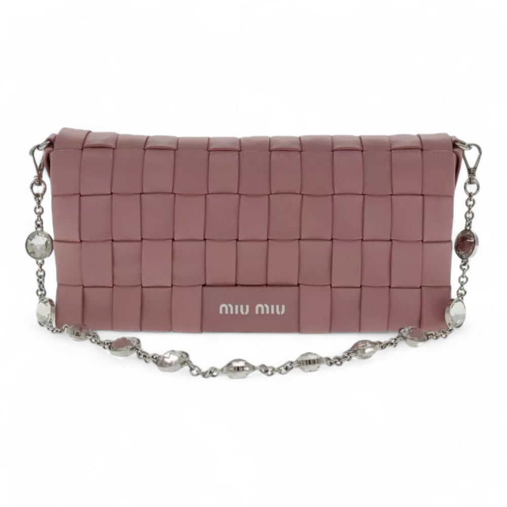 Miu Miu Shoulder Bag Leather Pink Silver Women Handbag Chain