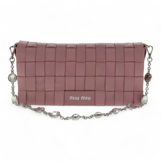 Miu Miu Shoulder Bag Leather Pink Silver Women Handbag Chain