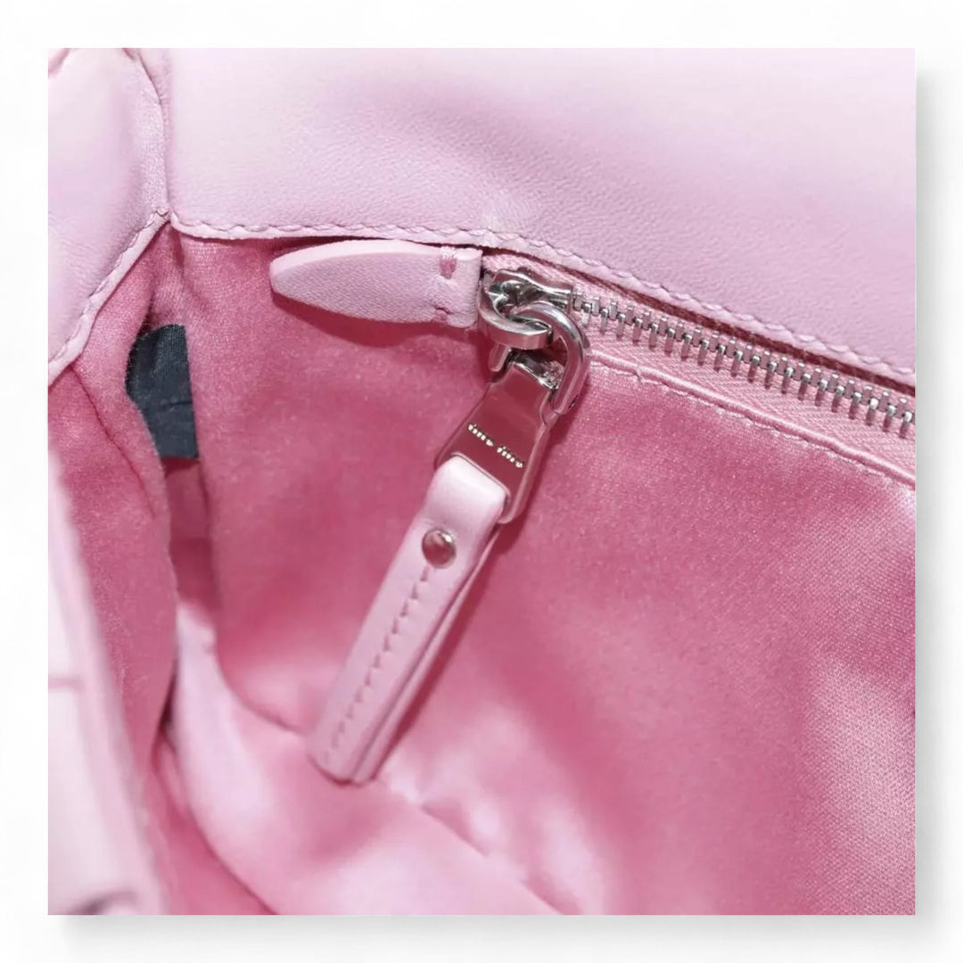 Miu Miu Shoulder Bag Leather Pink Silver Women Handbag Chain