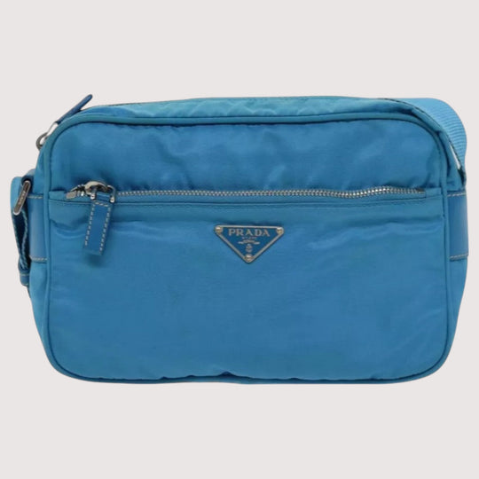 Prada Shoulder Bag Nylon Light Blue Unisex Made in Italy