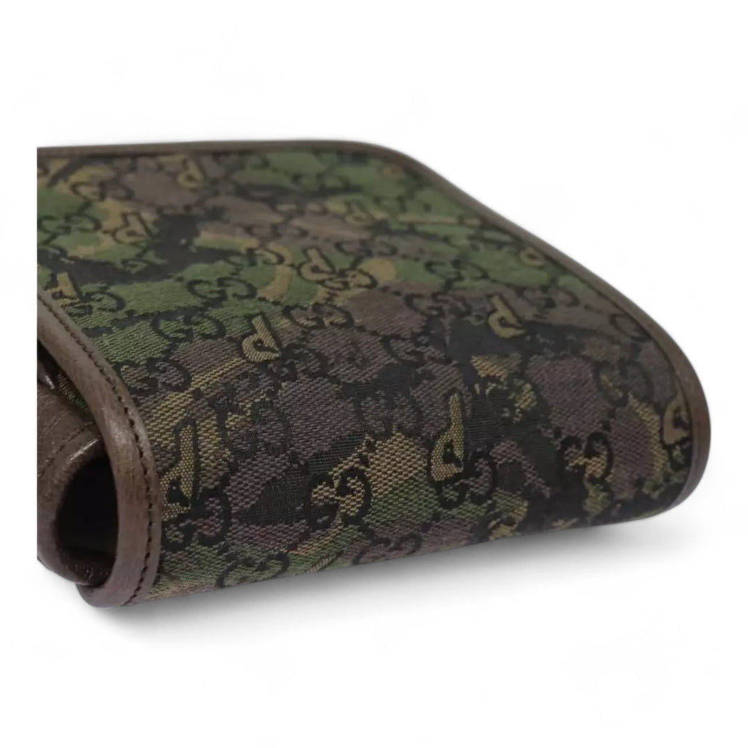 Gucci Palace Shoulder Bag Camouflage GG Canvas Web Sherry Line Unisex Green Brown Gold Hardware Crossbody Bag