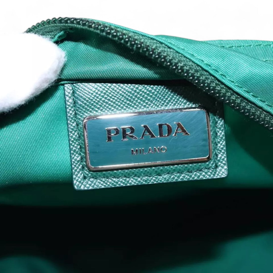 Prada Shoulder Bag Nylon Green Silver Unisex Adjustable Strap Made in Italy