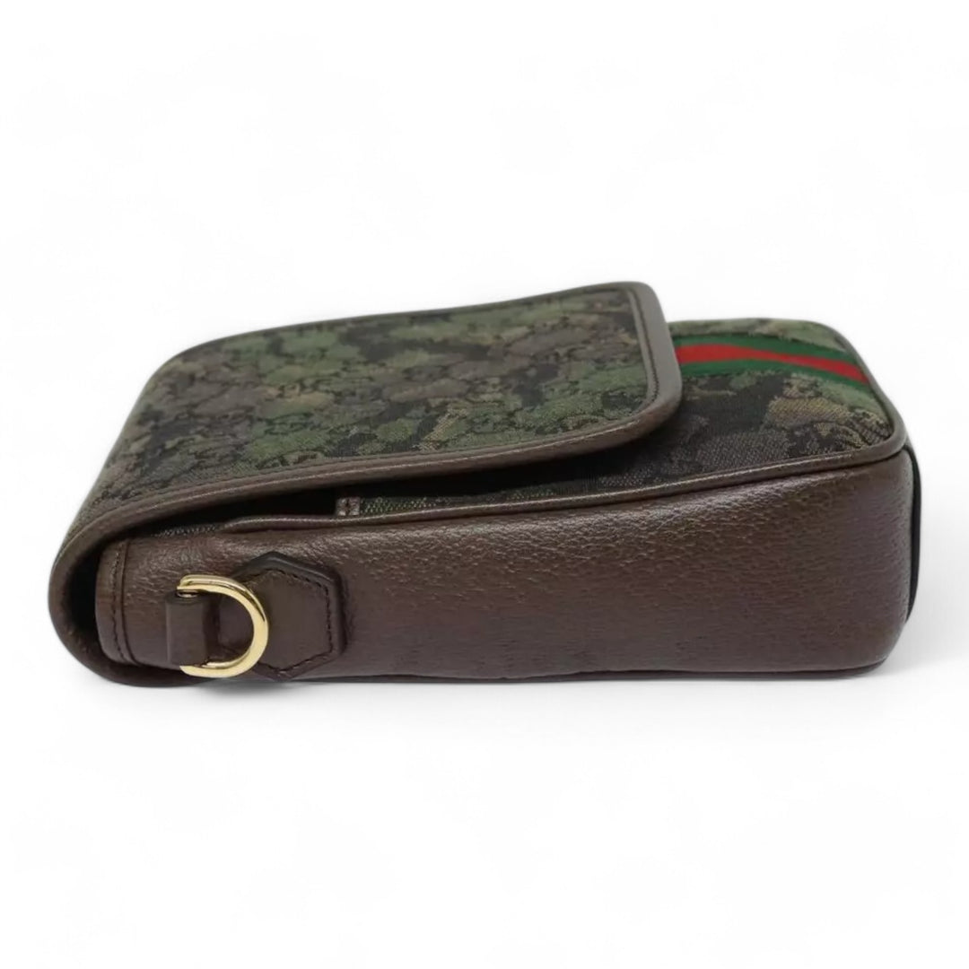 Gucci Palace Shoulder Bag Camouflage GG Canvas Web Sherry Line Unisex Green Brown Gold Hardware Crossbody Bag