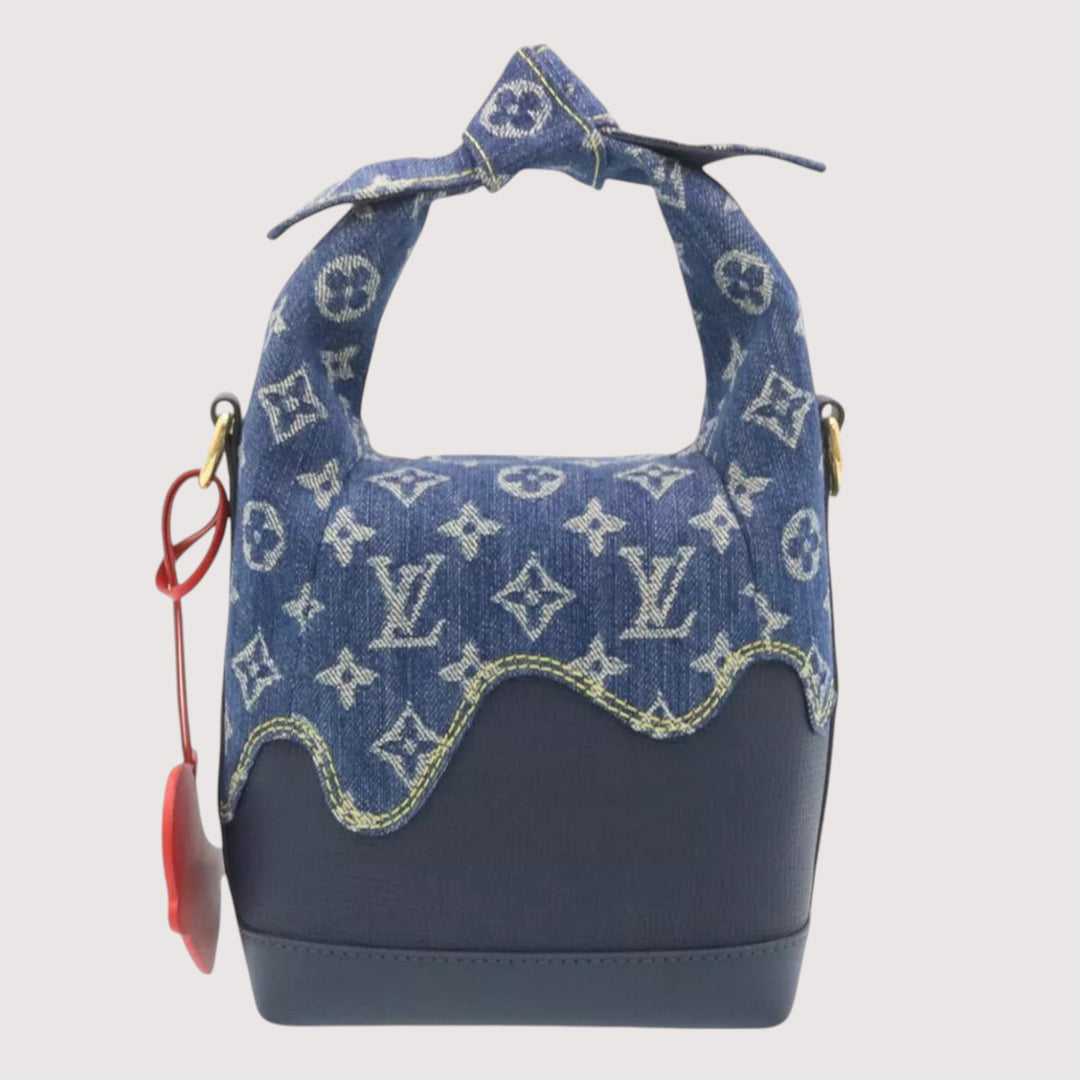 Louis Vuitton Monogram Denim Drip Japanese Cruiser Women's Shoulder Bag Blue with Strap and Box