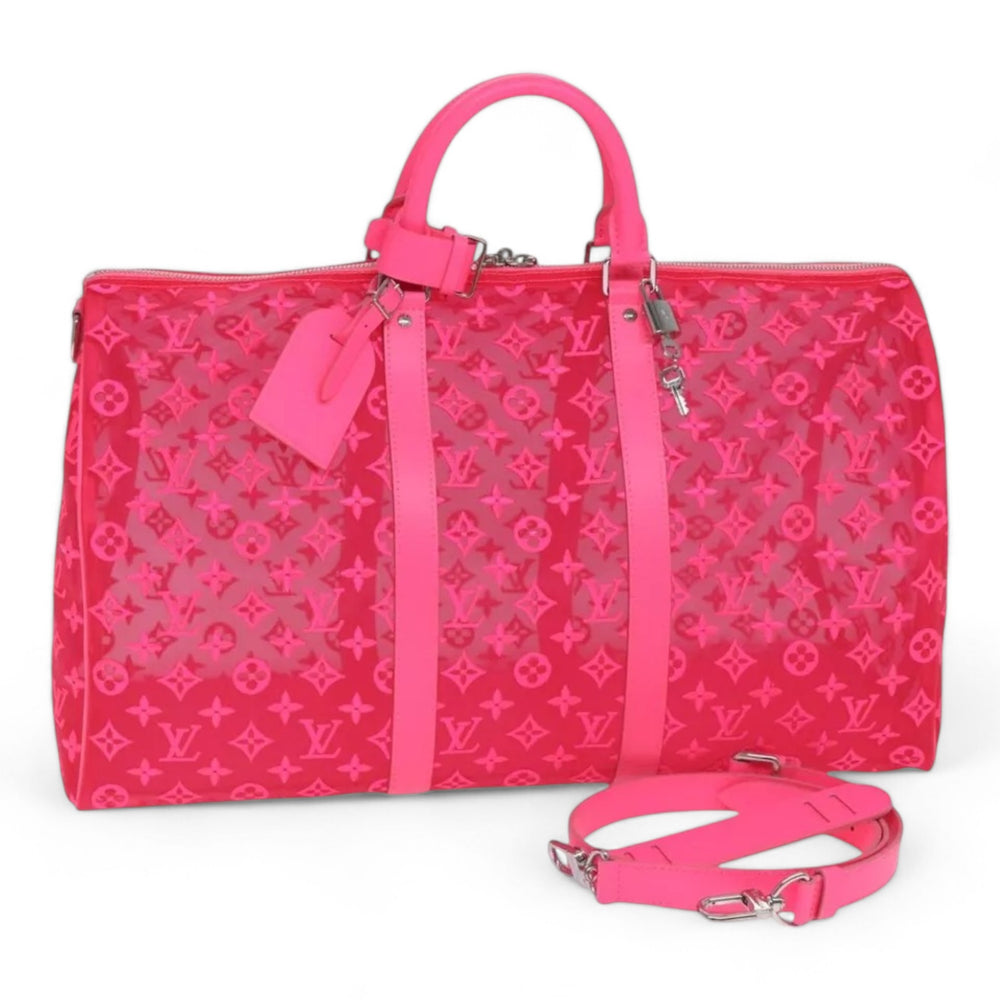 Louis Vuitton Monogram Mesh Keepall Bandouliere 50 Bag Pink M45048 Boston Style for Women