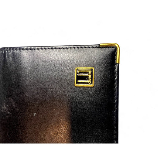 Dunhill Black Mens Long Wallet Gold Trim Classic Leather Fashion Accessory