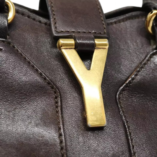 Saint Laurent YSL Leather Handbag 2way Brown Gold Women's