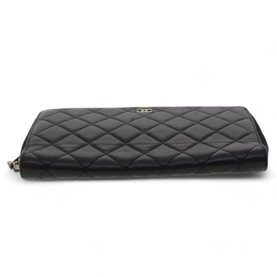 Chanel Black Lamb Skin Long Wallet CC Logo