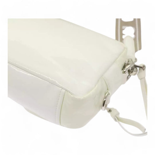 Miu Miu Shoulder Bag Enamel White Women Crossbody Purse with Strap and Pouch